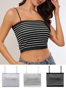 3pcs Striped Print Crop Cami Top - Multicolor - View 5