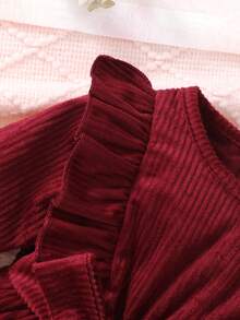 Bebé niña Vestido con cinturón ribete con fruncido con sombrero - Burdeos - Ver 4