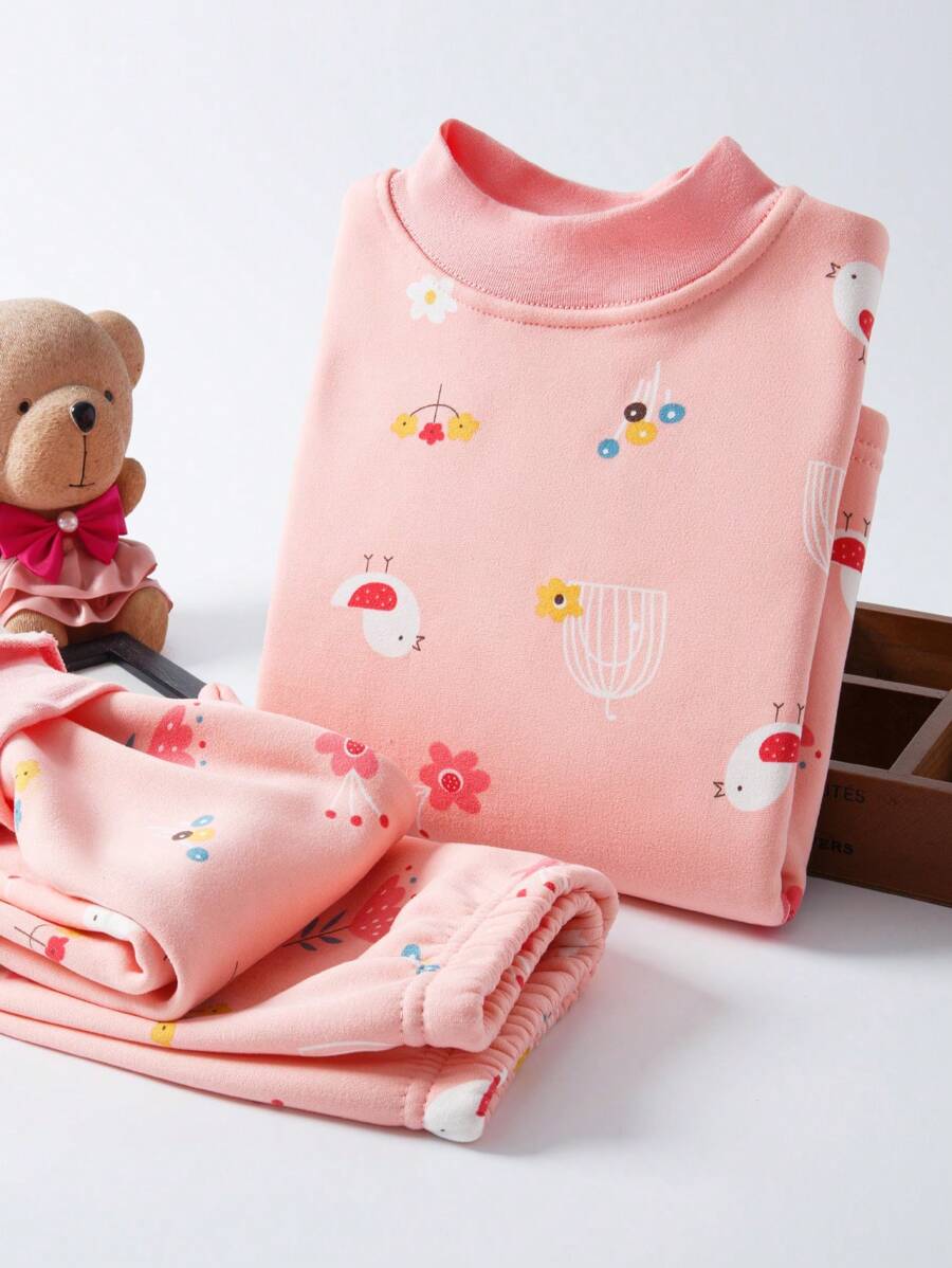 Young Girl Cartoon Graphic PJ Set - Pink - View 1