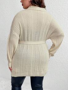 Celure Plus Drop Shoulder Belted Cardigan - White - View 2