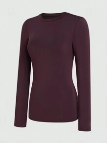 INAWLY Solid Round Neck Tee Fall Cloth For Women - Brown - View 4