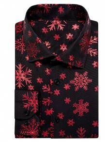 Nam Hình bông tuyết Tay áo dài Áo sơ mi - Đỏ và đen - Xem 4