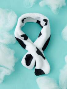 ROMWE 1入組牛奶條紋長毛絨寵物圍巾在黑色&白色,濃烈香調適用於秋天和冬天 - 彩色 - 查看 2