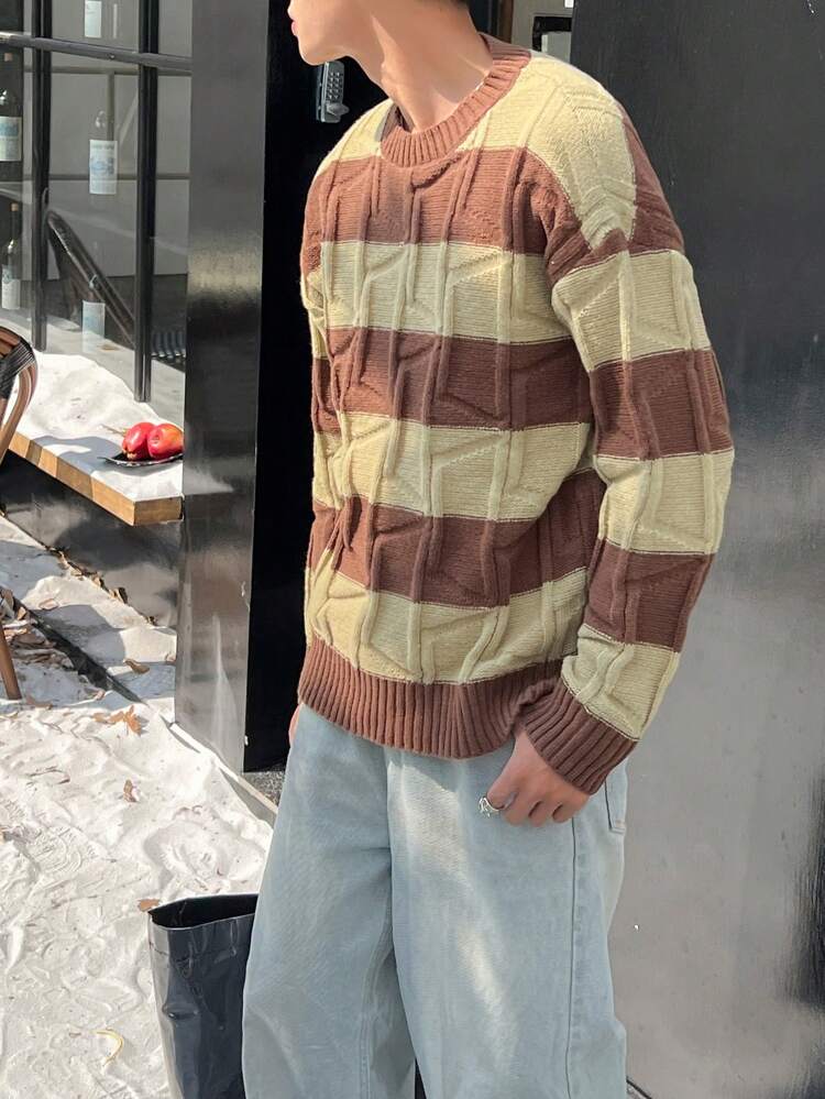 Men 1pc Two Tone Drop Shoulder Sweater