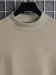 Manfinity Homme Loose Fit Men's Patchwork Detail Mock Neck Sweatshirt - Khaki - View 3