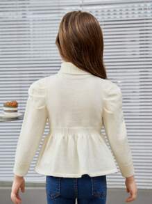 SHEIN Cô Gái Trẻ Retro Phù hợp Áo cao cổ Áo len Với - trắng - Xem 2