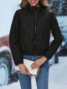 SHEIN Unity 女款拉链绗缝加厚外套 冬季秋季服装 - 黑色 - 查看 4