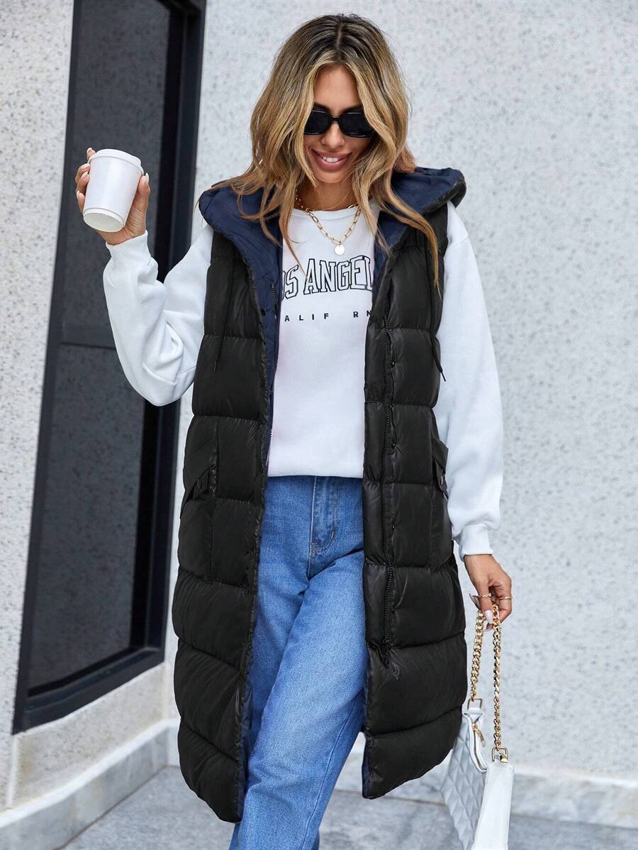 SHEIN Cottnline Women'S Hooded Sleeveless Padded Jacket - Multicolor - View 1