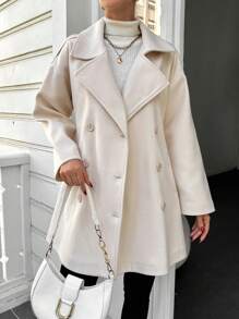 EURMUSE Lapel Neck Double Breasted Drop Shoulder Overcoat - Apricot - View 3
