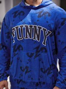 Manfinity LEGND Men Plus Letter Graphic Hoodie & Sweatpants - Blue - View 3