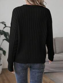 SHEIN Clasi Chất rắn Thả vai Áo len - màu đen - Xem 2