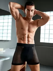 Men Solid Hollow Out Boxer Brief 6 Pcs, - Black - View 4