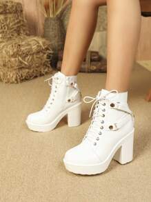 Fall/Winter Women's Shoes,Boots For Women,Platform Heels For Women - White - View 2