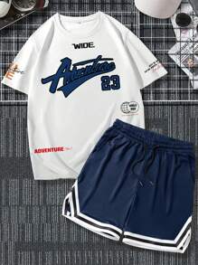 Manfinity LEGND Men's Letter Print T-shirt And Drawstring Waist Shorts 2pcs/set - Multicolor - View 3