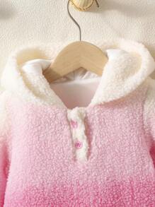 Vestido sudadera con capucha de peluche degradado para bebé niña, otoño - Rosa - Ver 3