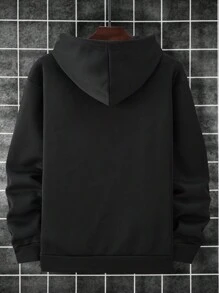 Manfinity 男士寬鬆落肩雕塑圖案連帽運動衫 - 黑色 - 查看 2