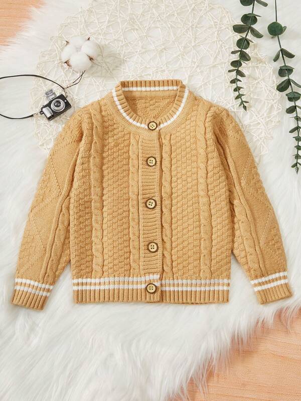 Baby Boy Striped Trim Button Up Cardigan