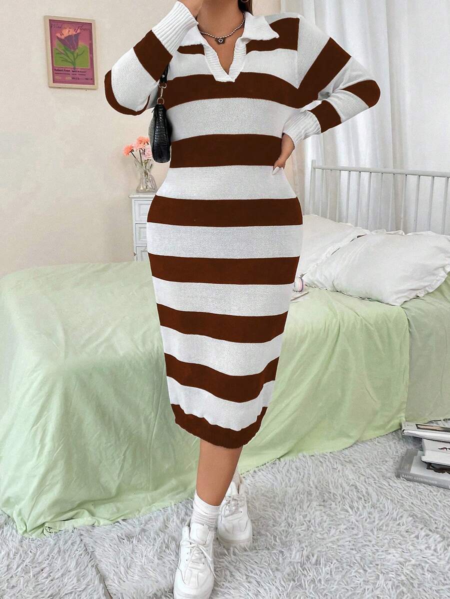 Flirla 大碼條紋圖案毛衣洋裝 - 彩色 - 查看 1
