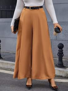 Celure Plus High Waist Wide Leg Pants Without Belt - Khaki - View 1