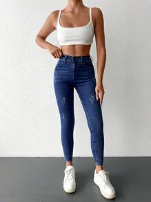 EURMUSE Quần Jeans Denim Ôm Dáng Hình Râu Mèo 98% Cotton Cho Nữ - Màu xanh lam - Xem 5