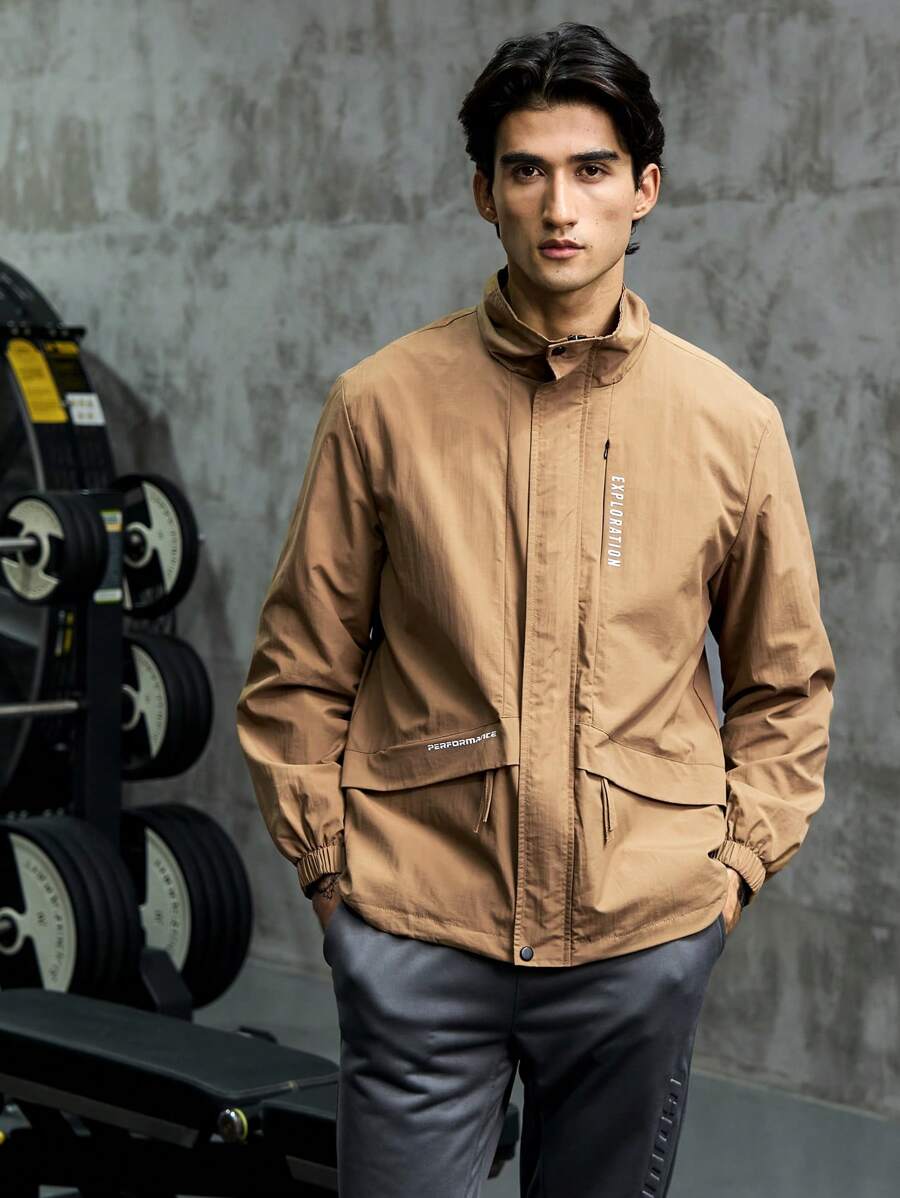 Manfinity Homme Men Letter Graphic Flap Pocket Zip Up Jacket