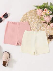 SHEIN Young Girl 2pcs Solid Biker Shorts - Multicolor - View 2