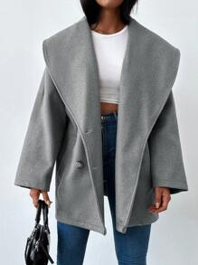 RueChic Waterfall Collar Double Breasted Overcoat - Light Grey - View 4