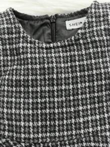 SHEIN 女嬰千鳥格印花洋裝&毛絨夾克&包 - 米色 - 查看 5