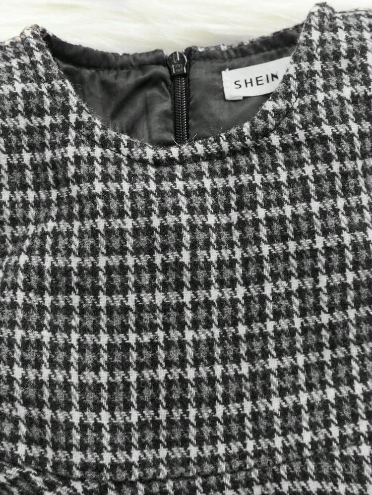 Baby Girl Houndstooth Print Dress & Teddy Jacket & Bag