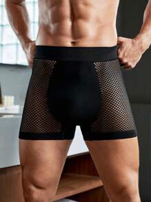 Men Solid Hollow Out Boxer Brief 6 Pcs, - Black - View 6