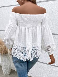 SHEIN Privé 女士露肩蕾絲下擺上衣 - 白色 - 查看 2