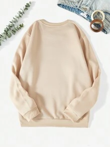 SHEIN EZwear Hơn Đồ họa Khẩu hiệu Lót nhiệt Áo nỉ - Màu be - Xem 2