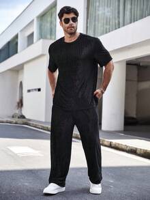 Manfinity Homme Men Plus Solid Tee & Pants - Black - View 6