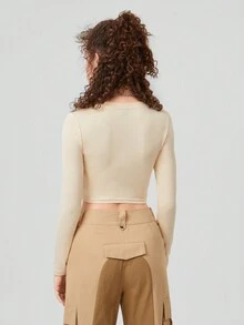 Forever 21 女款美國國旗印花短上衣 - 杏色 - 查看 2