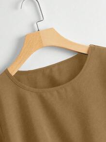 SHEIN Clasi Plus Solid High Low Peplum Blouse - Camel - View 4