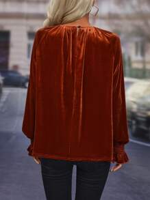 SHEIN Clasi 荷葉袖褶邊襯衫 - 咖啡棕 - 查看 2