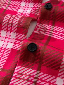 SHEIN Unity Plaid Print Flap Pocket Button Front Overcoat Fall Cloth For Women - Hot Pink - View 3