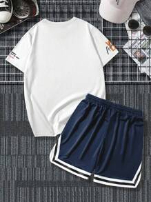 Manfinity LEGND Men's Letter Print T-shirt And Drawstring Waist Shorts 2pcs/set - Multicolor - View 2
