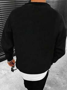 Hombres Sudadera con estampado de letra - Negro - Ver 2