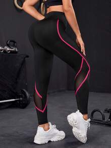 Leggings deportivos de malla en contraste - Negro - Ver 6