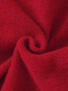 SHEIN Chica Joven Vestido de punto ribete con fruncido tejido de cable - Rojo - Ver 3