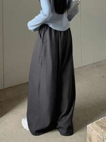 Dazy Star Women's Solid Color Wide Leg Pants Casual Daily Wear - Dark Grey - View 8