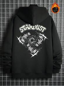 Manfinity Roghcode Men's Plus Size Fleece Hoodie With Letter Patch - Black - View 6