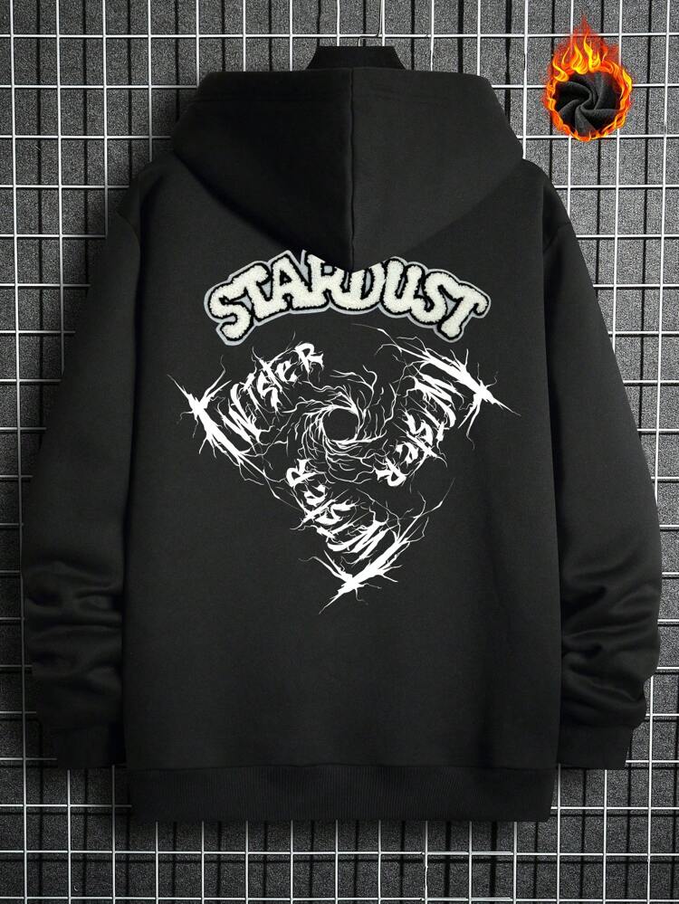 Men's Plus Size Fleece Hoodie With Letter Patch