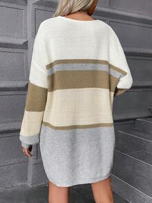 Chiquease Color Block Drop Shoulder Sweater Dress Without Belt - Multicolor - View 2