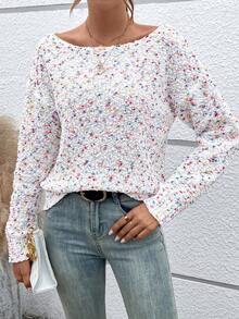 SHEIN LUNE Cổ thuyền Thả vai Áo len - Màu be - Xem 4