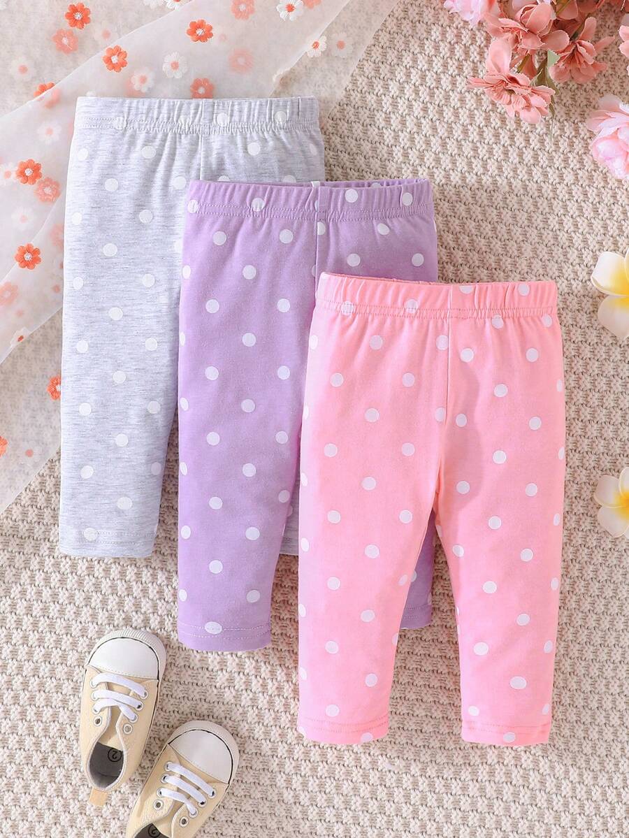 Baby Girl 3pcs Polka Dot Print Pants - Multicolor - View 1