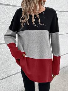 SHEIN LUNE Khối màu Thả vai Áo len - Màu Đỏ Sâu - Xem 1