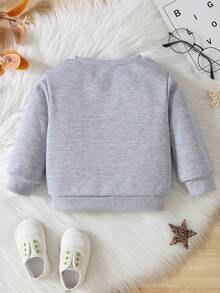 Baby Girl Letter Print Loose Casual Crew Neck Long Sleeve Sweatshirt - Light Grey - View 2