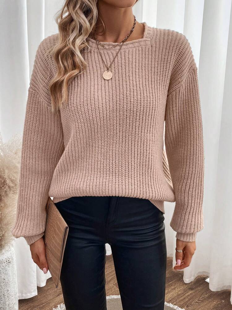 Solid Drop Shoulder Knit Pullover Fall Winter Sweater